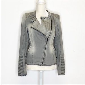 Drykorn Denim Asymmetric Gray Moto Jacket